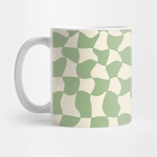 Green and Cream Distorted Warped Checkerboard Pattern V Mug